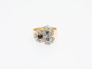 Blossoms Diamonds Blue Sapphires Wide Band Ring