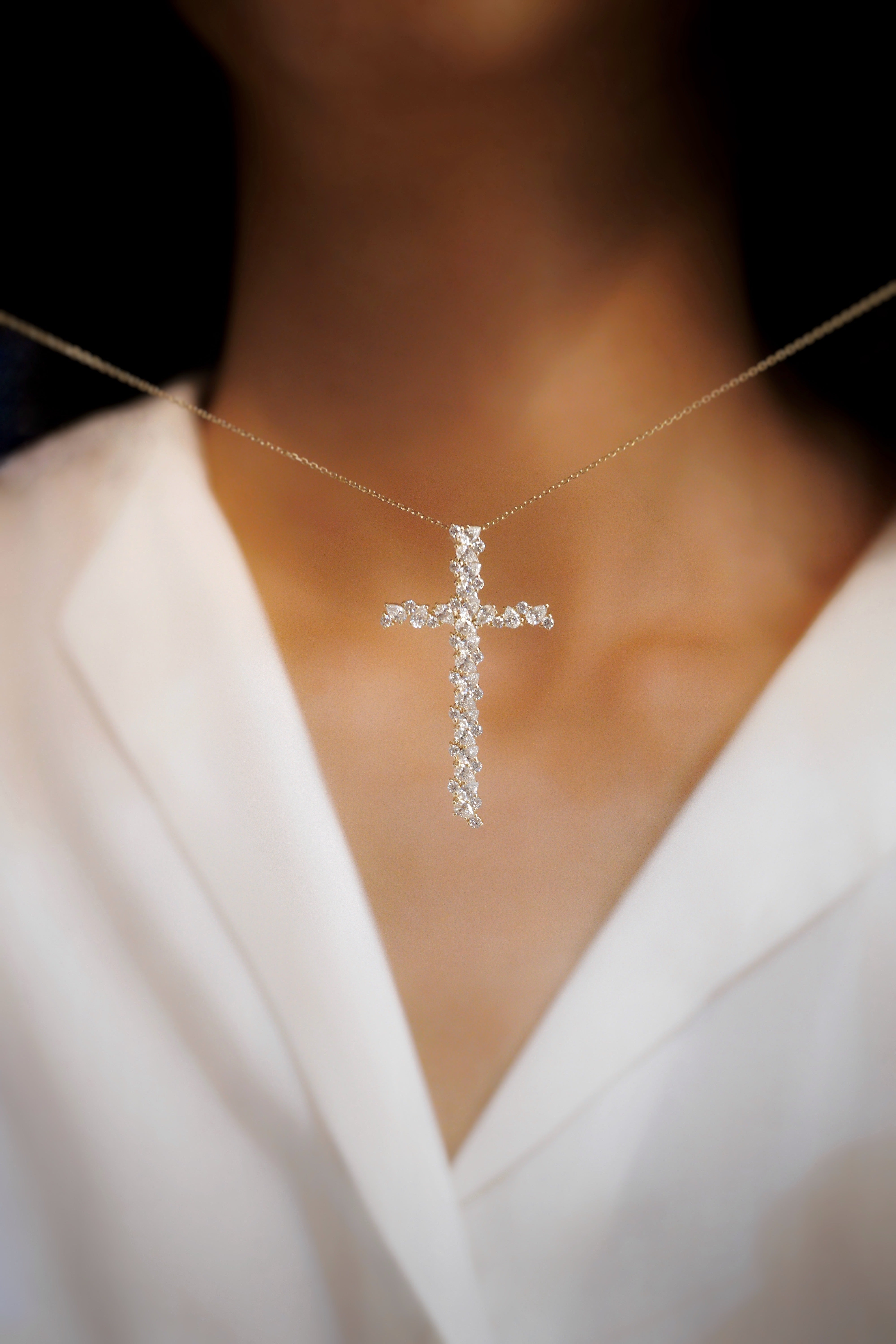 Diamond Cross with Pear Shaped Diamonds