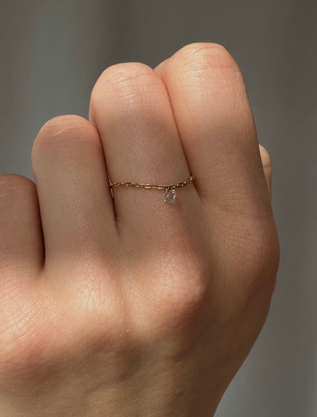 Floating Set Free Rose Cut Solitaire Diamond Ring