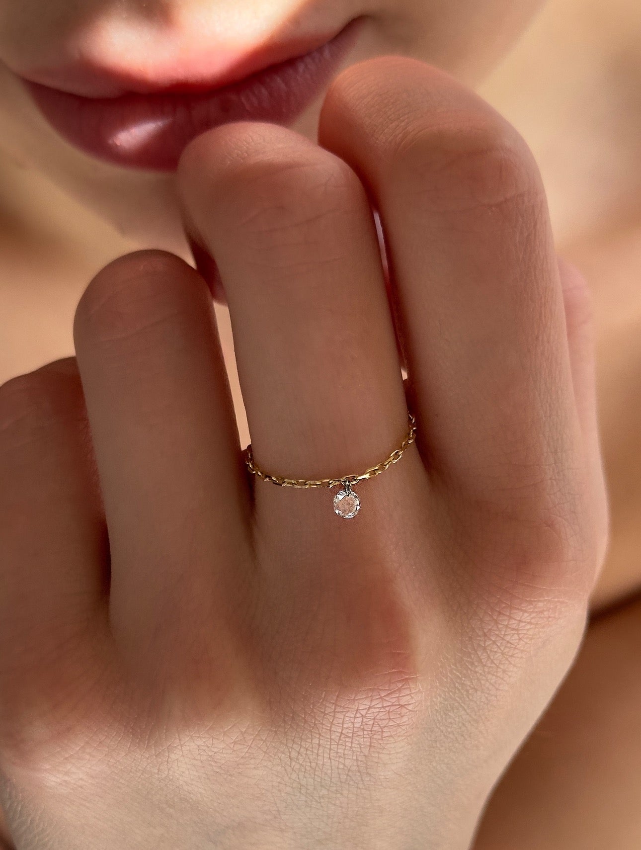 Floating Set Free Rose Cut Solitaire Diamond Ring