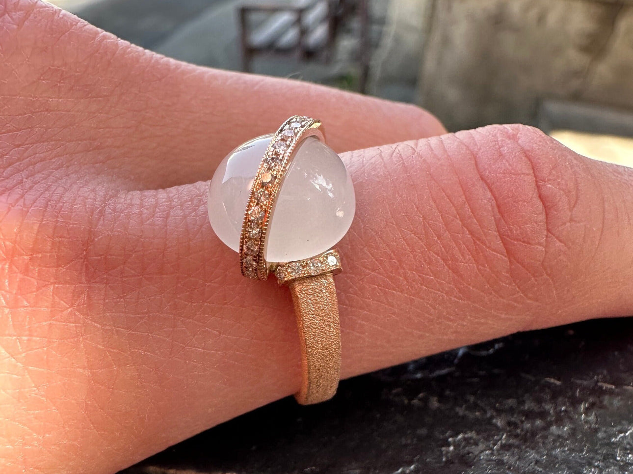 Milky Moonstone Diamond Band Ring