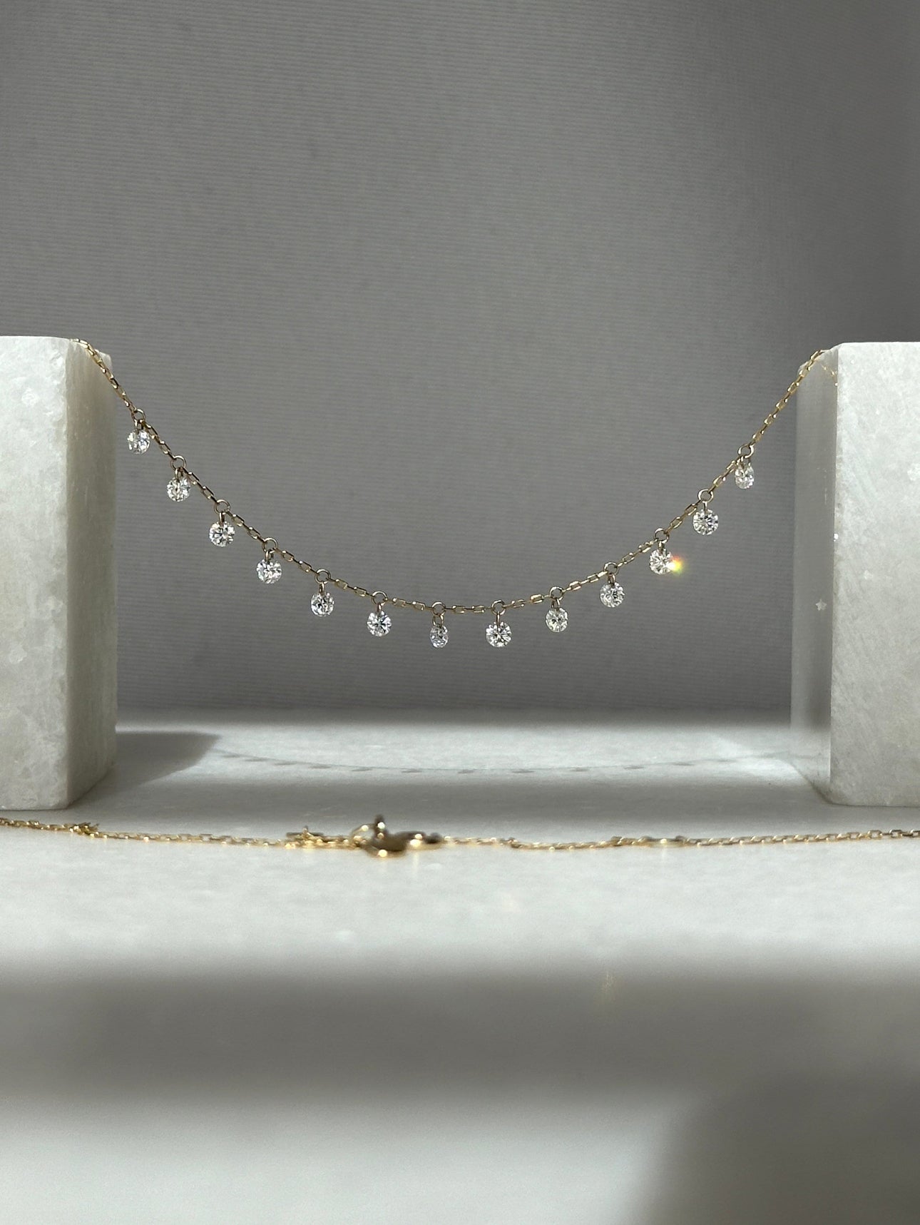 Set Free Floating Rose Cut Diamonds Station Necklace