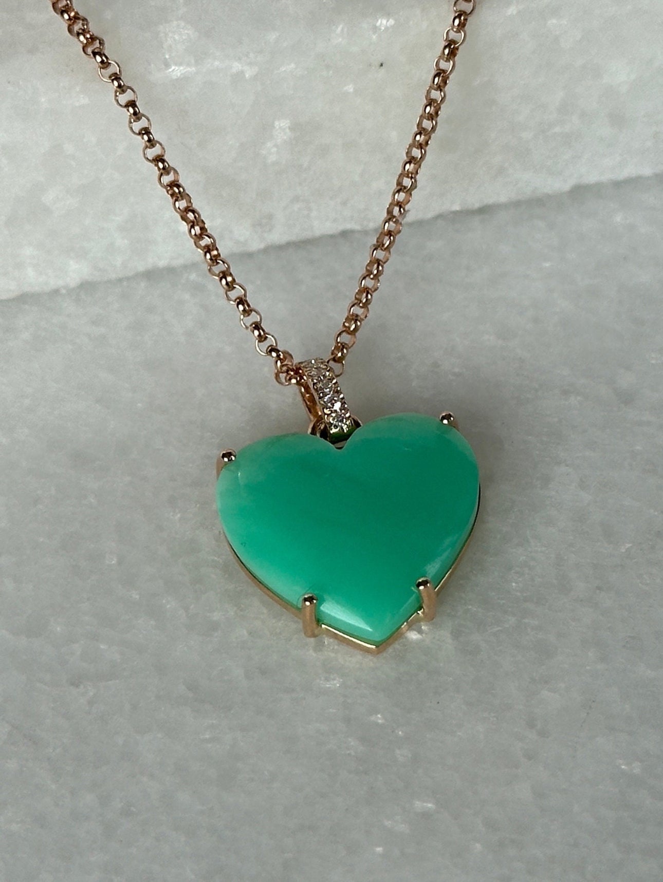 Natural Apple Green Chrysoprase Diamond Heart Pendant