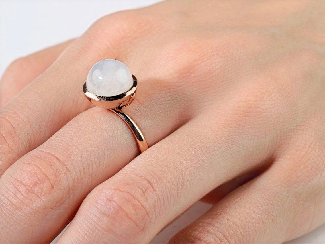 Rainbow Moonstone Large Sphere Ring