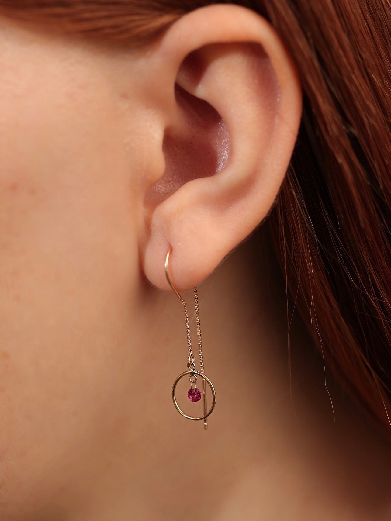 Floating Pierced Ruby Threader Earrings