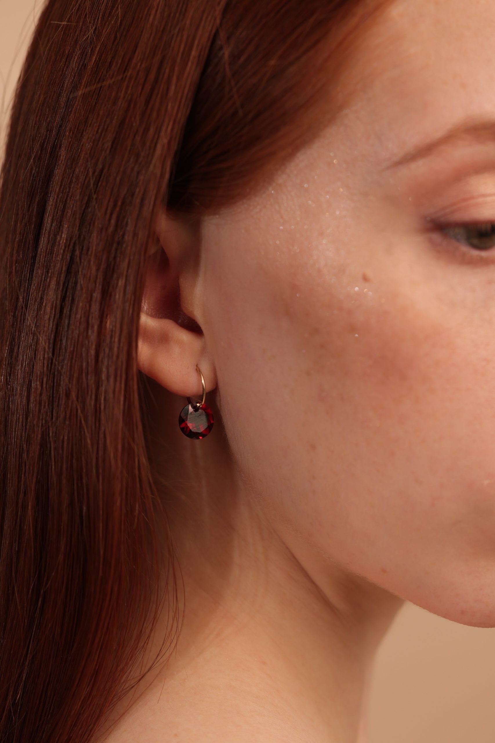 Drilled Garnet Hoop Earrings