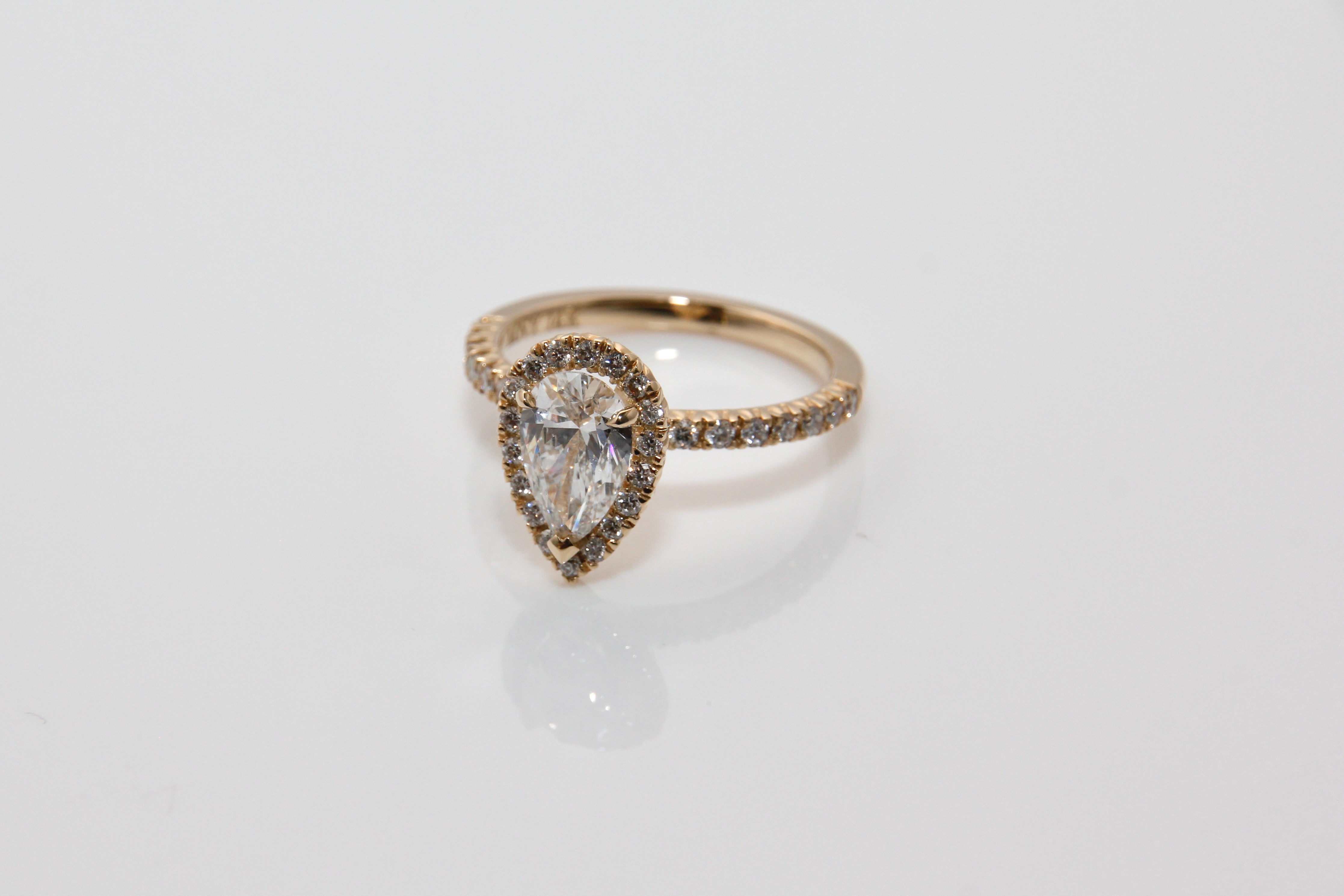 Pear Shape Lab with Halo and Pave in yellow gold