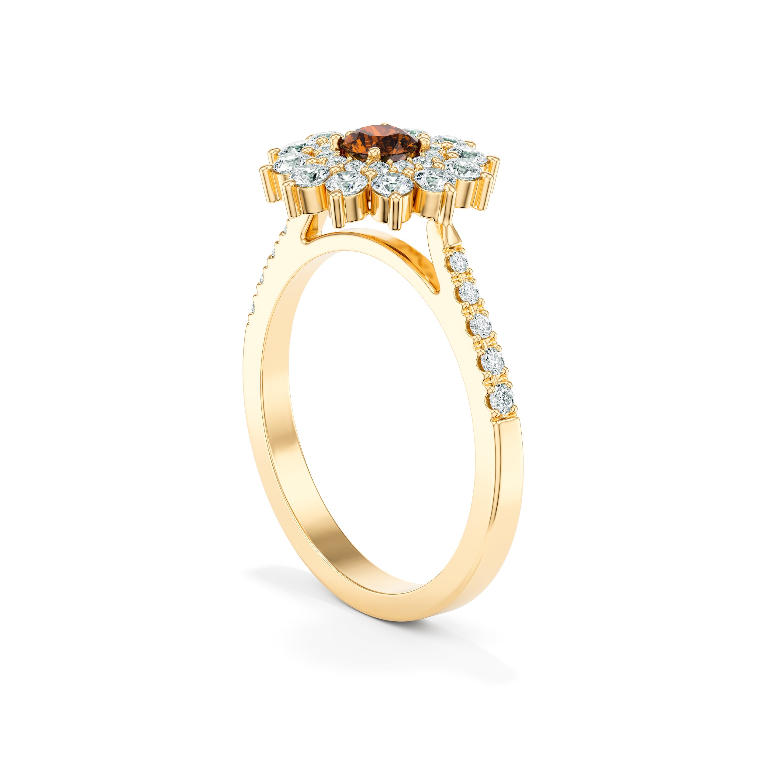 Snowflake Cognac Diamond Ring with Pavé