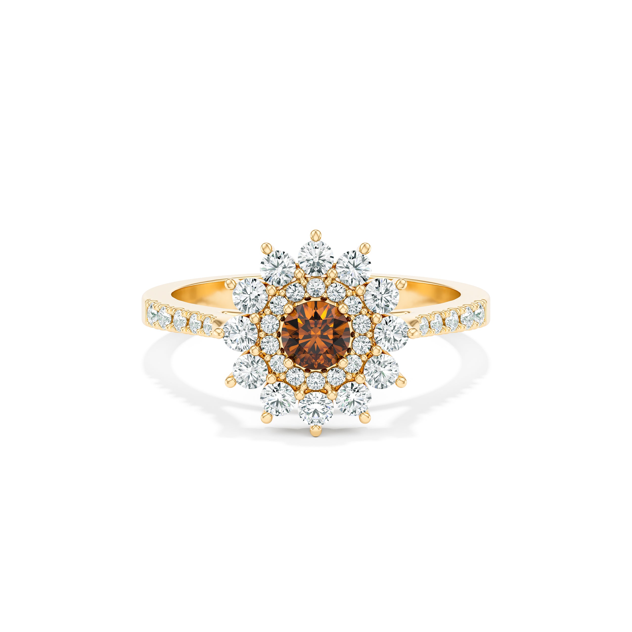 Snowflake Cognac Diamond Ring with Pavé